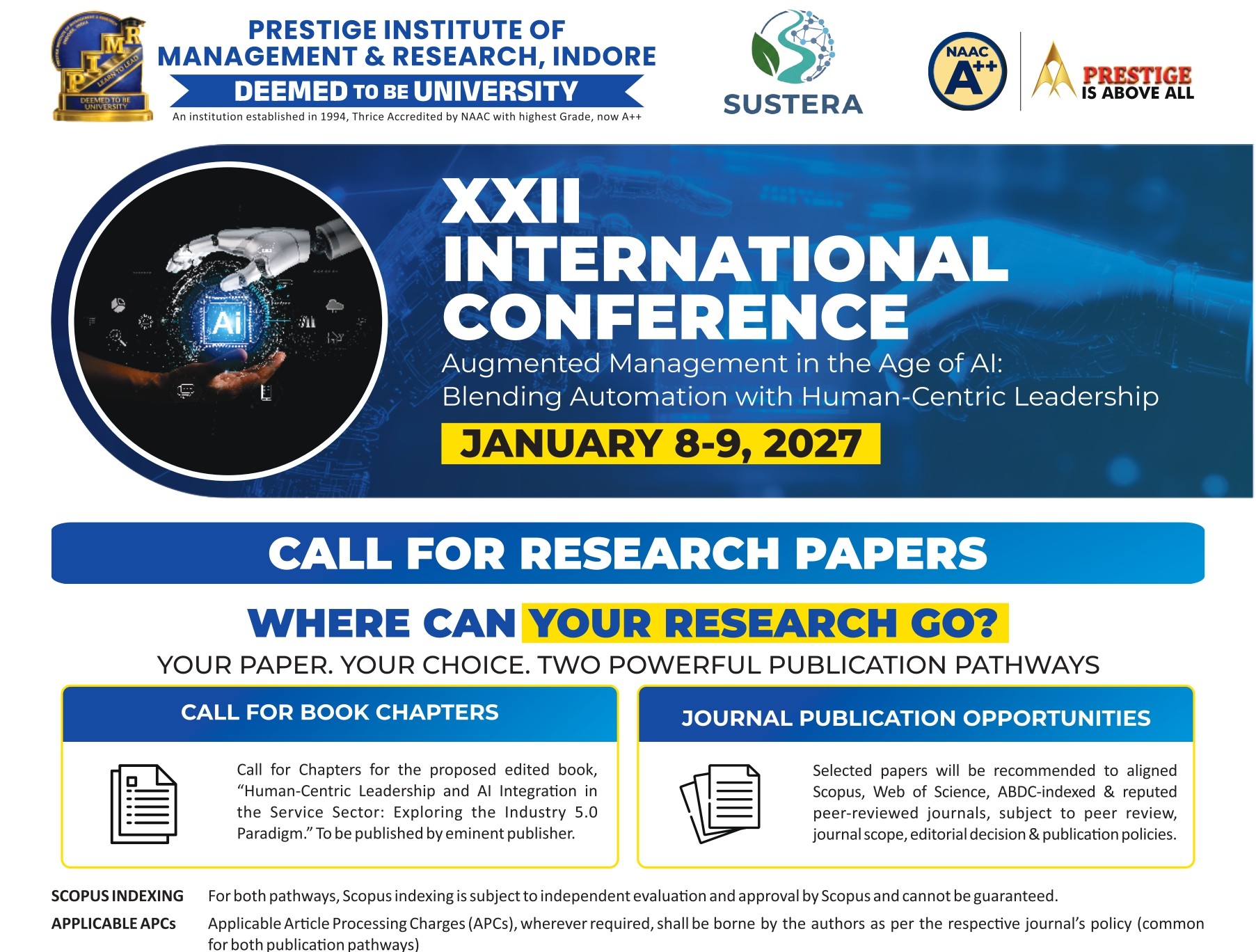 XXII International Conference 2027: Augmented Management in the Age of AI: Blending Automation with Human-Centric Leadership by PIMR, Indore, India